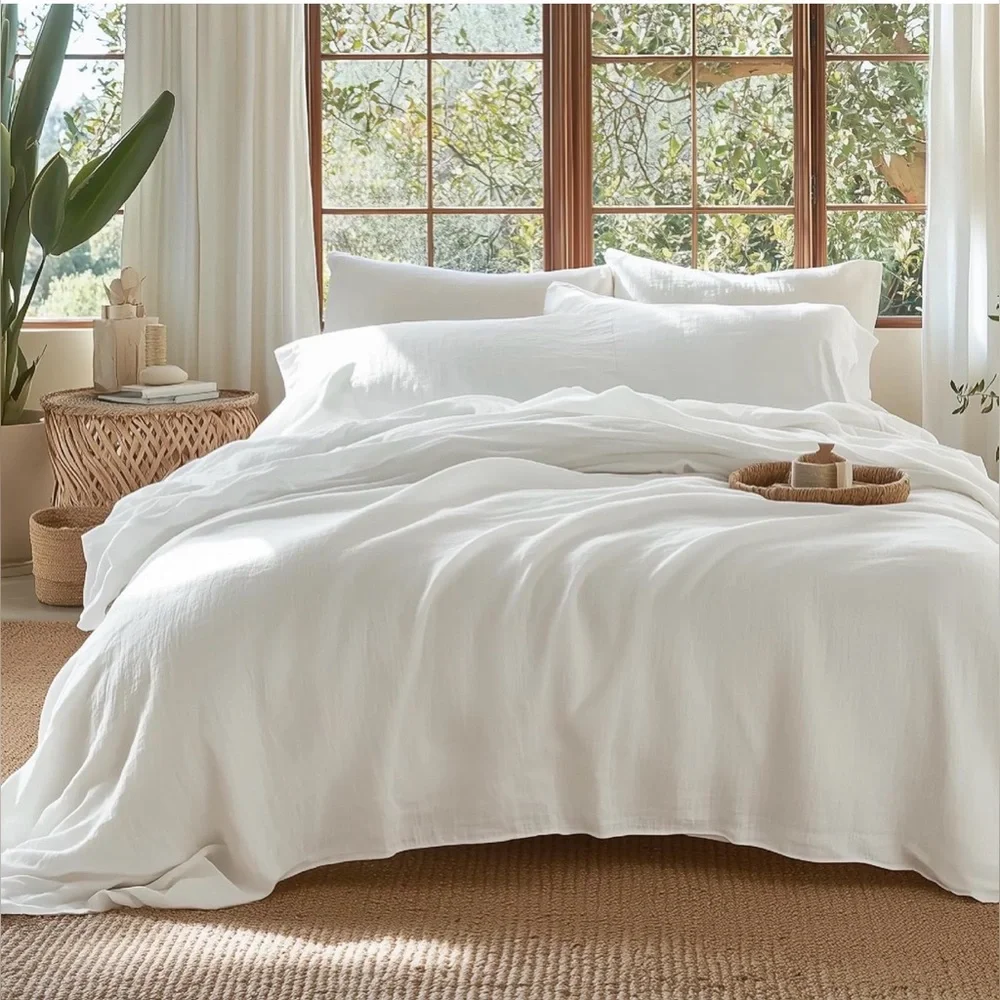 NIP Bedsure 100% Muslin Cotton Duvet Cover,Queen,White,Breathable,Lightweight
